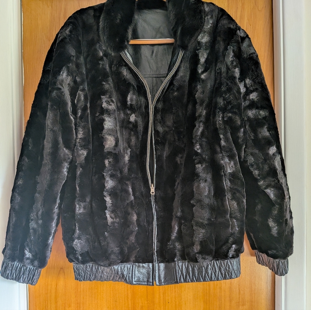 Men's Reversible Mink and Leather Bomber Jacket
